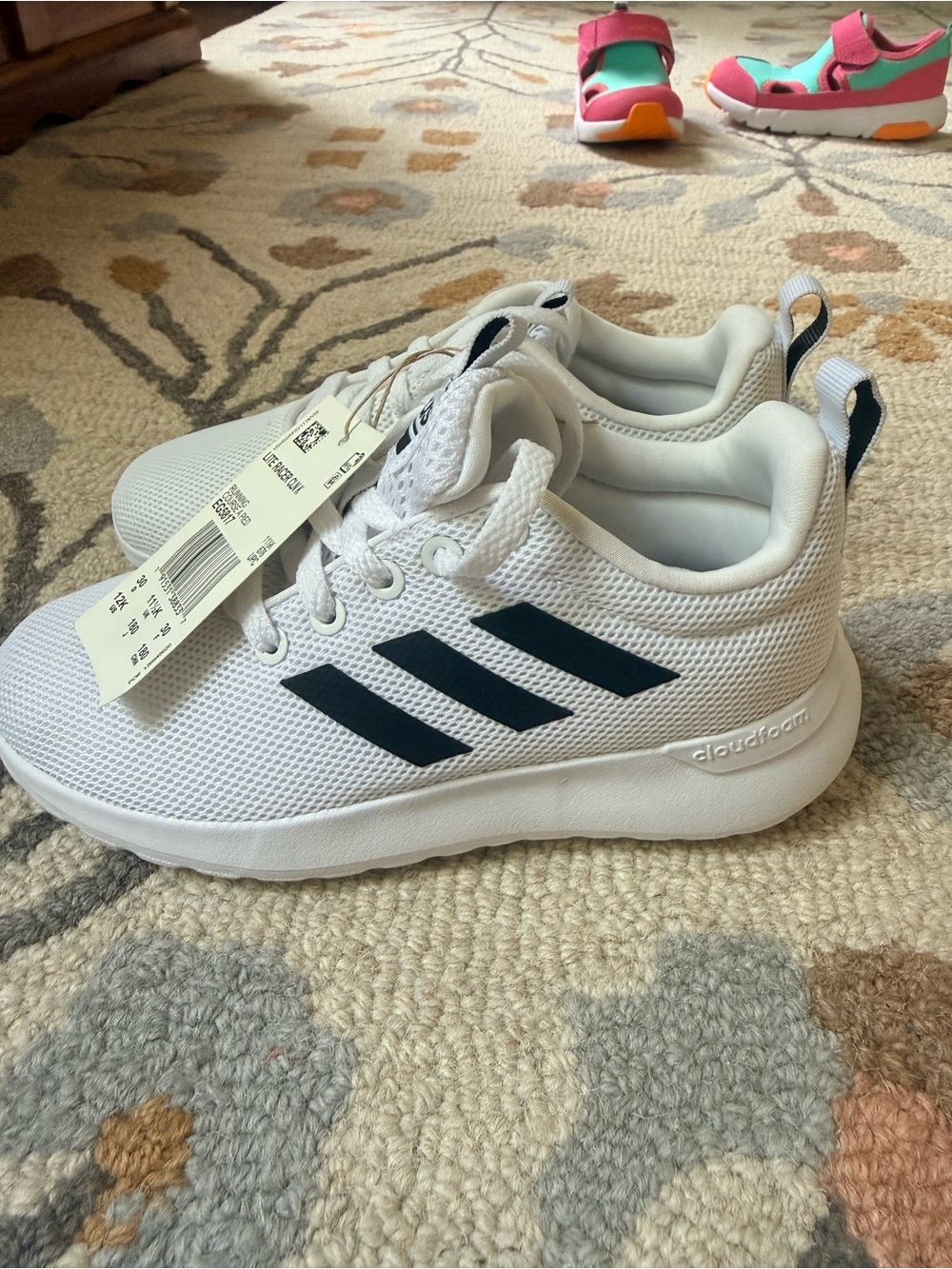 NWT adidas Kids White Sneakers with Navy Three Stripes